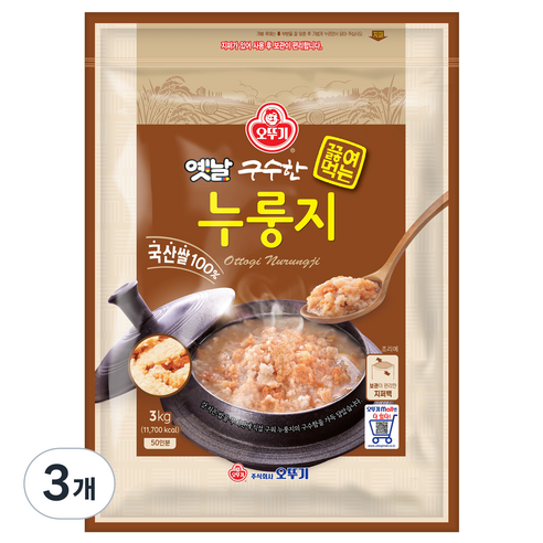 오뚜기 옛날 구수한 끓여먹는 누룽지, 3kg, 3개