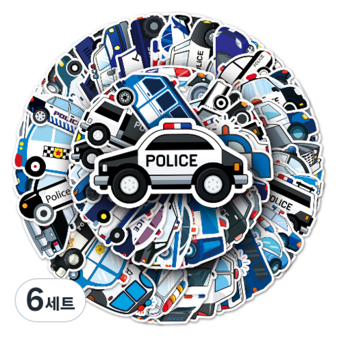 문곰상점 감성 다이어리 꾸미기 캐리어 스티커 50종 세트, 경찰차, 6세트