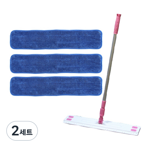에이클린 밀대 청소기 화이트핑크 60cm + 블루 고급 루프 패드 3p, 2세트