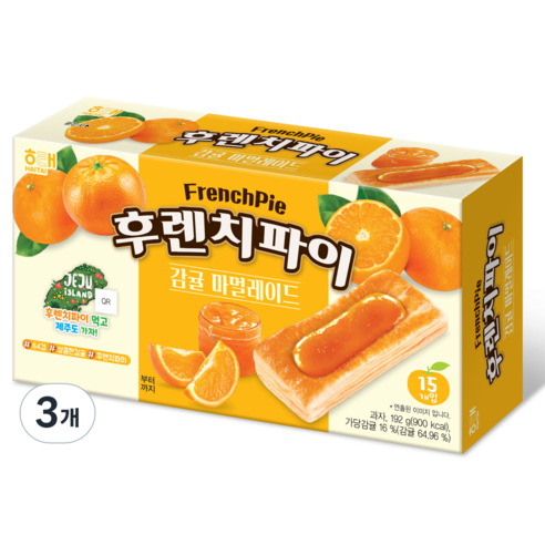 해태제과 후렌치파이 감귤 마멀레이드 15p, 3개, 192g