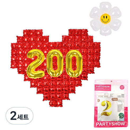 파티쇼 빅하트 레드 기념일 200일 데이지 풍선 세트, 레드 + 골드, 2세트