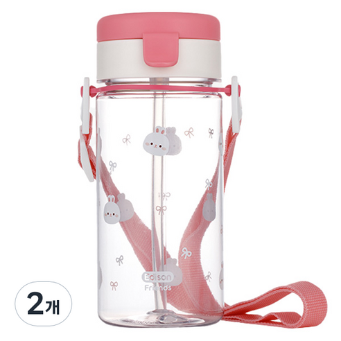 에디슨 유아용 프렌즈 흘림방지 에코젠 빨대컵 350ml, 2개, 흰토끼 래니