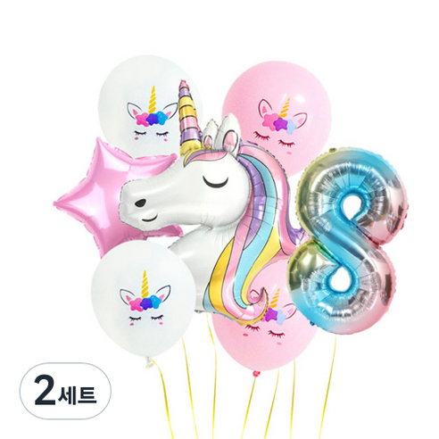 이모쿠비 생일파티 숫자풍선세트, 유니콘 8, 2세트