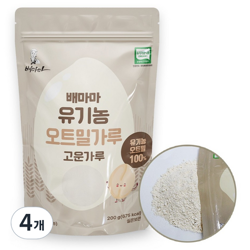 배마마 유기농 오트밀 가루 이유식, 200g, 4개