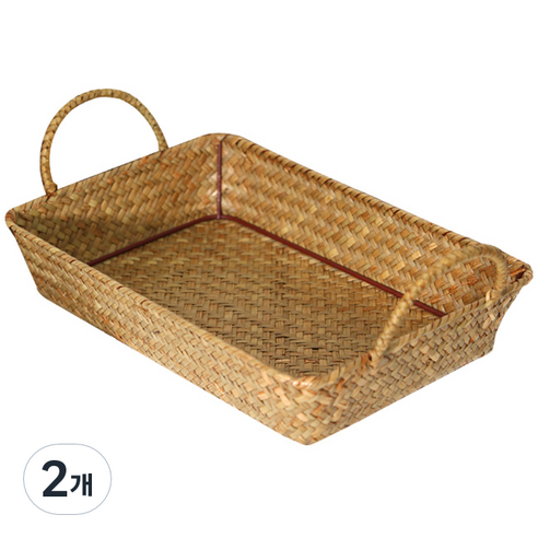 메이퀸 내일의공간 손잡이 라탄바구니 소형 30 x 20 x 6 cm, 네츄럴, 2개