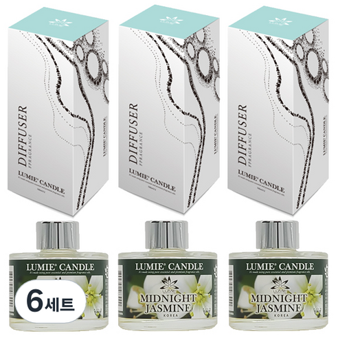 르미에 식물성 주정 디퓨저 100ml x 3p + 리드스틱 5p x 3개 세트, 미드나잇자스민, 6세트