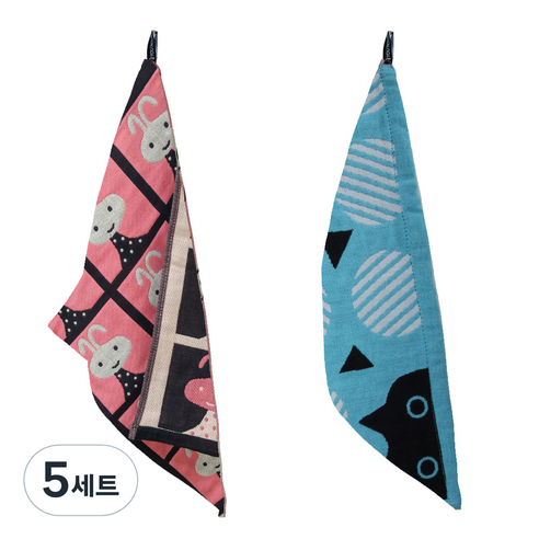 북유럽풍 순면 일러스트 면행주 2종 세트, 5세트, 004 핑크래빗, 랜덤발송