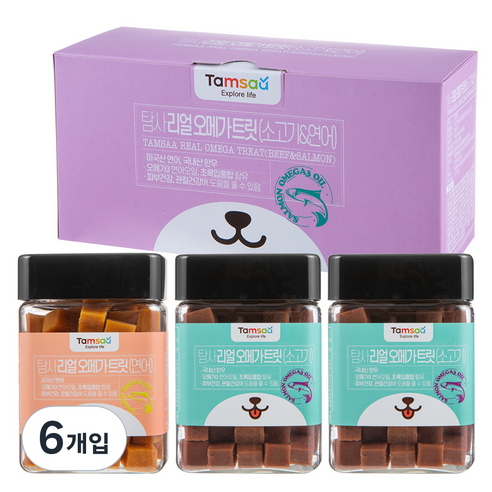 탐사 리얼 오메가 트릿 강아지간식 180g, 소고기2 + 연어1, 6개