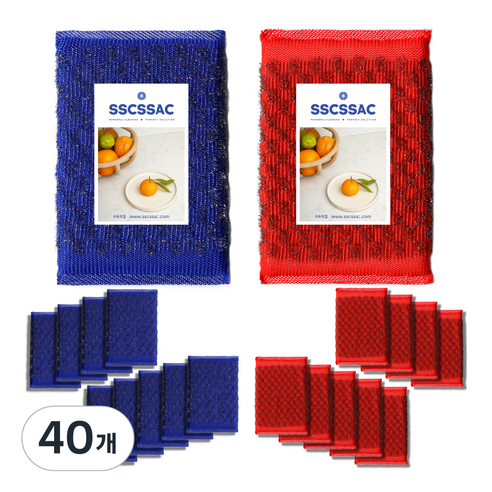 쓱싹 강력 다이아 울스텐 수세미 레드 10p + 블루 10 p 세트, 40개
