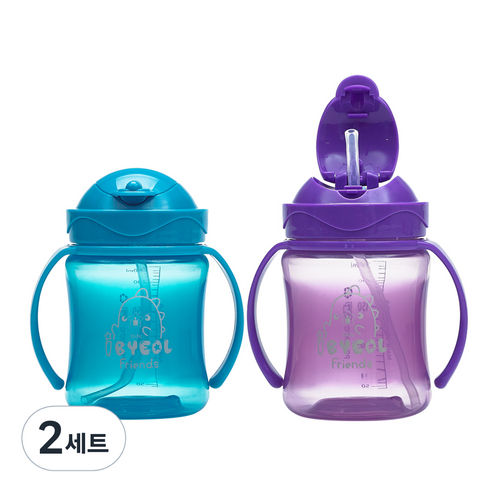 아이별프렌즈 플립컬러 빨대컵 250ml x 2종, 블루, 퍼플, 2세트