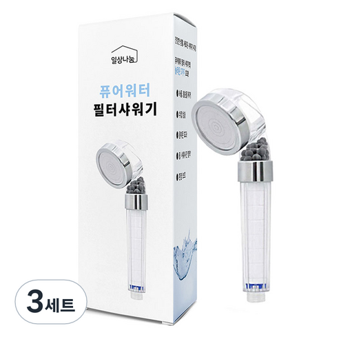 일상나눔 퓨어워터 필터 샤워기 헤드 + 필터 세트, 3개, 혼합색상