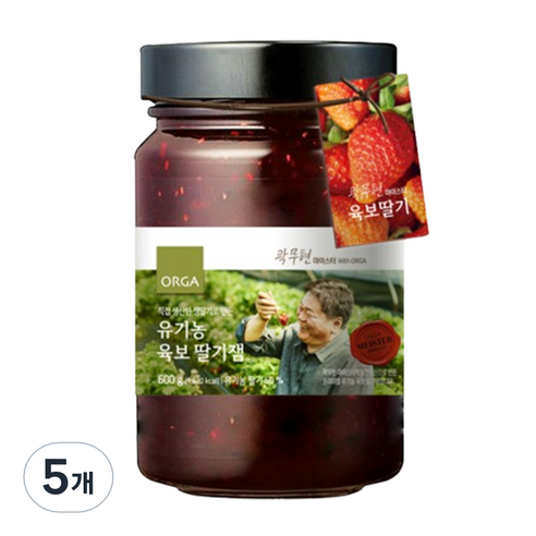 ORGA 유기농 육보 딸기잼, 600g, 5개