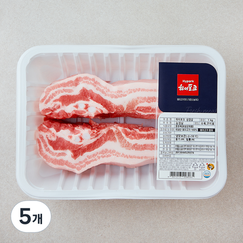 하이포크 한돈 삼겹살 수육 구이용 (냉장), 5개, 1kg