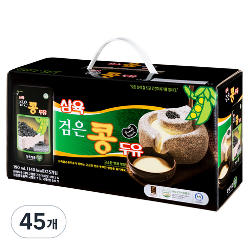 삼육두유 검은콩 두유 파우치, 190ml, 45개