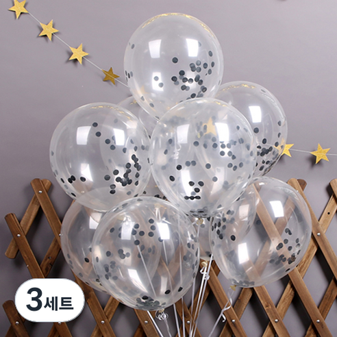 파티해 써클 컨페티풍선 20p + 손펌프 랜덤발송 +컬링리본 + 스펀지닷 세트, 블랙, 3세트