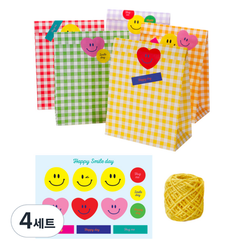 인디케이 파스텔 구디백 종이봉투 혼합 5종 x 4p + 키트 스티커 2p + 마끈 세트, 혼합색상, 4세트