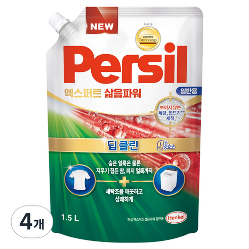 퍼실 엑스퍼트 삶음파워 일반용 액상세제 리필, 1.5L, 4개