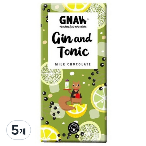 GNAW 진 앤 토닉 밀크 초콜릿 바, 100g, 5개