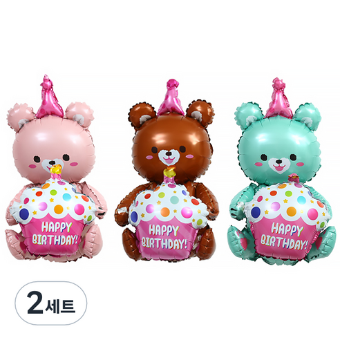 피앤비유니티 곰돌이 자동차풍선 대 x 3종 세트, 01 생일곰돌이, 2세트