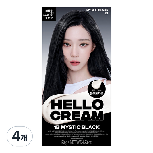 미쟝센 뉴 헬로크림 염색제, 미스틱블랙, 4개