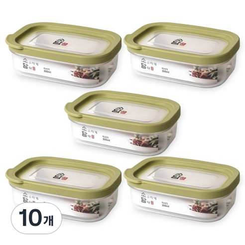 소담 직사각 밀폐용기 1호 그린 300ml, 10개