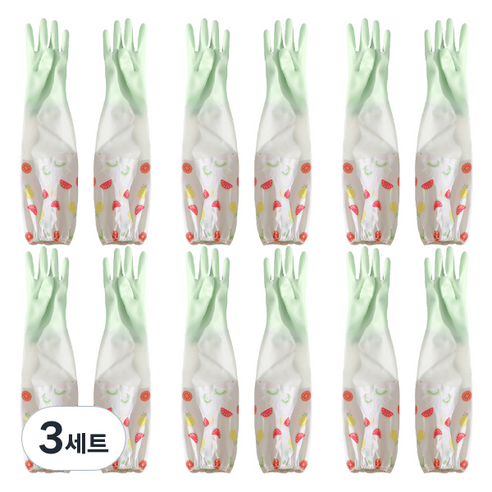 블럭마트 주방용품 밴드형 긴 고무장갑 양손 6종 세트, 대(L), 그린, 3세트