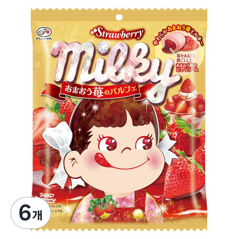 후지야 밀키 캔디 딸기맛, 6개, 65.8g