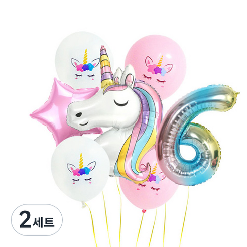 이모쿠비 생일파티 숫자풍선세트, 유니콘 6, 2세트