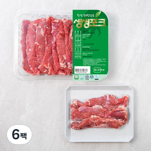 생생포크 한돈 무항생제 인증 갈매기살 구이용 (냉장), 300g, 6팩
