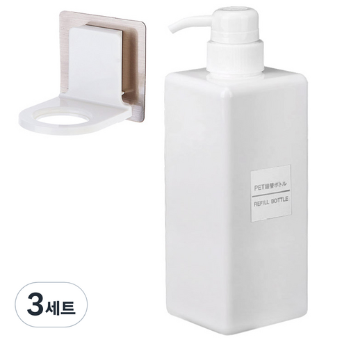 모나코올리브 호텔식 샴푸 린스 디스펜서 650ml + 무타공 샴푸홀더 세트, 화이트(디스펜서), 3세트