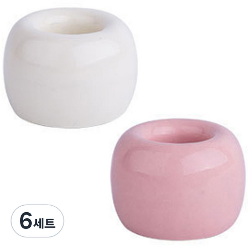 리버그린 무지 도자기 칫솔꽂이 2p, 핑크 + 화이트, 6세트