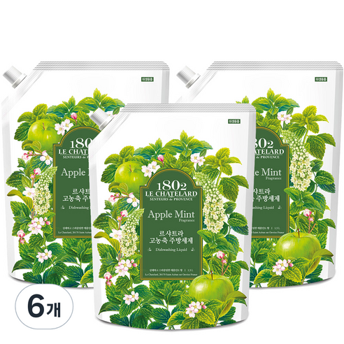 르샤트라1802 고농축 주방세제 리필 애플민트, 1.5L, 6개