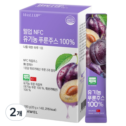 로엘 웰업 NFC 유기농 푸룬주스, 280g, 2개