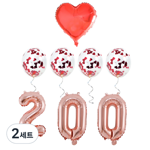 파티쇼 은박 200일 파티 기념일 풍선 세트, 혼합색상, 2세트