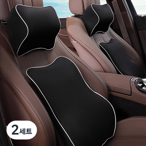 킨톤 차량용 메모리폼 베이직 목쿠션 + 허리쿠션, 블랙, 2세트