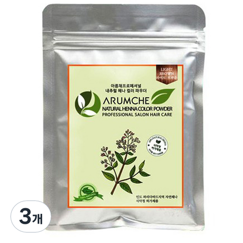 아름채 내추럴헤나 케미칼 파우더 100g, 라이트브라운, 3개