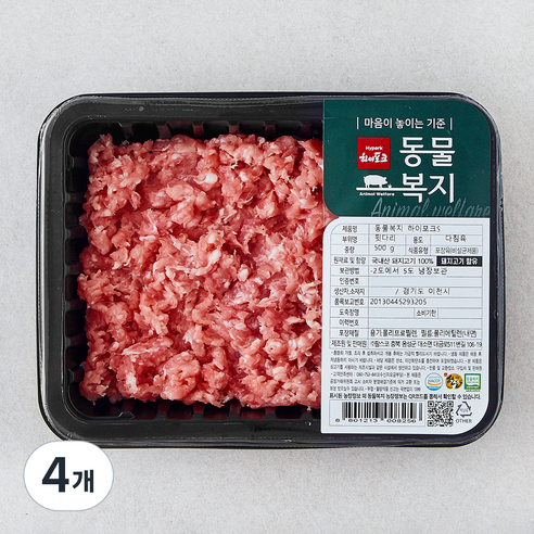 하이포크 동물복지 인증 한돈 뒷다리 다짐육용 (냉장), 500g, 4개