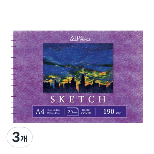 두성 아트프린스 스케치 스프링 스케치북 190g S03, A4, 25매, 3개