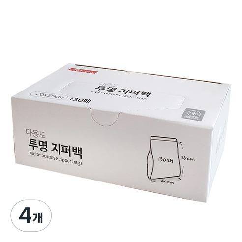 생활을그리다 다용도 투명 지퍼백, 20 x 25 cm, 130개입, 4개