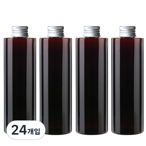병도매닷컴 AC250 갈색투명 음료용기 알루미늄 실버캡, 250ml, 24개