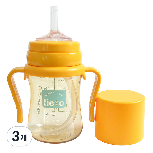 리에또 PPSU 빨대컵 200 ml, 200ml, 3개, 옐로우