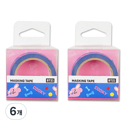 BT21 마스킹 테이프 15mm x 7m, 쿠키, 6개