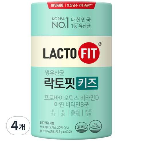 종근당건강 락토핏 키즈 유산균 60p, 120g, 4개