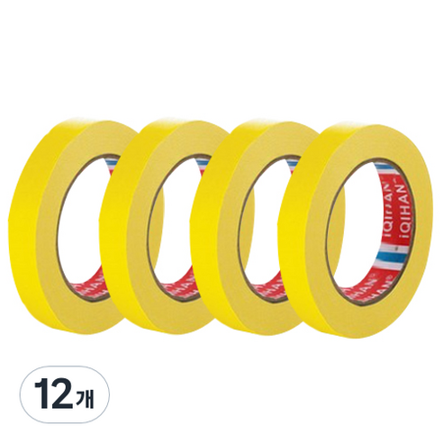 iQIHAN 다다 칼라 마스킹테이프 노랑 15 mm x 20 m, 12개