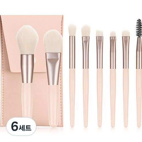 심플라인 휴대용 미니 메이크업 브러쉬 8종 파우치 세트, 6세트, 베이지