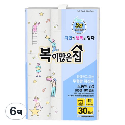 복이많은집 3겹 펄프 화장지, 6세트, 30롤, 22m