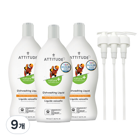 에티튜드 주방세제 시트러스제스트 향, 700ml, 9개