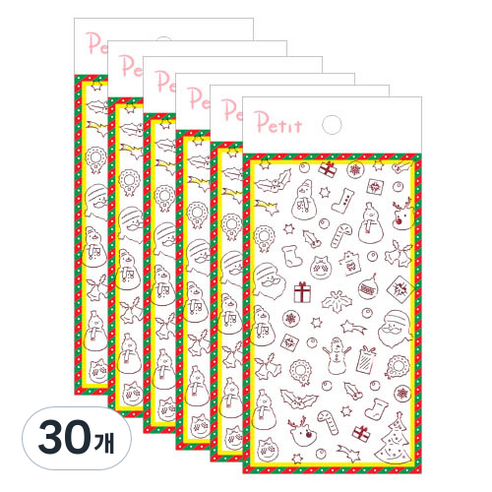 쁘띠팬시 디자인 라인박 스티커 크리스마스 PD860, 혼합색상, 30개