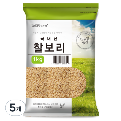대구농산 건강한밥상 국산 찰보리쌀, 1kg, 5개