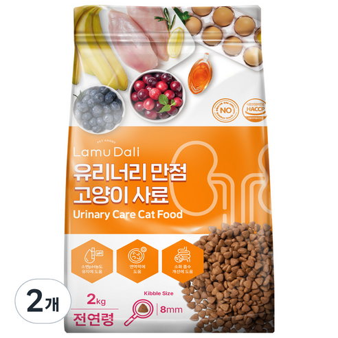 라무달리 고양이 전연령 유리너리 만점 사료, 닭, 2kg, 2개